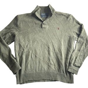 Polo Ralph Lauren Mens Green Cotton Knit Half Button Shawl Collar Sweater Size L